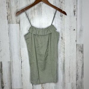 J Crew Women's Geometric Floral Spaghetti Strap Ruffle Top Green White Size 00